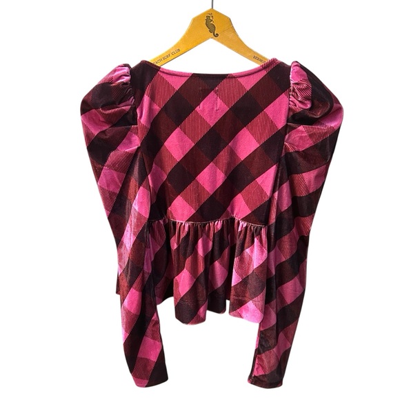 NWT MAEVE Anthropologie Velvet Babydoll Top in Rose Plaid Sz XS LS Puff Sleeves - Picture 6 of 10